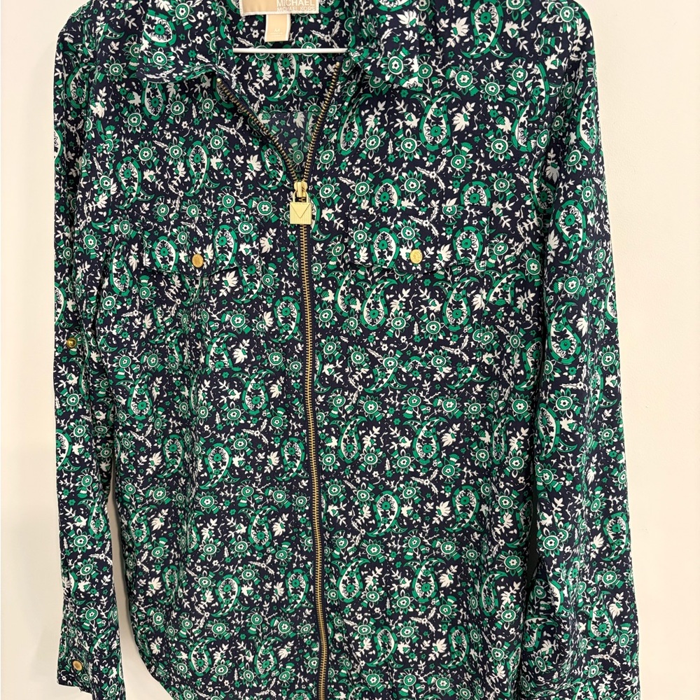 Michael Kors Green and Blue Printed Blouse